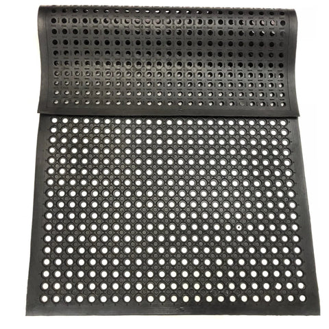 Outdoor Rubber Floor Mat With Drainage Holes Anti Slip Heavy Duty Entrance Mat for wet areas, shown unfolded highlighting drainage holes.