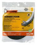 Packaging of Frost King Self-Stick Rubber Foam Weatherseal, 3/8"W, 3/16"T, Black, showing product details and dimensions.