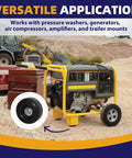 4-Pack Heavy Duty Anti Vibration Rubber Foot Pads With Screw On Bumpers shown installed on a generator for noise reduction.