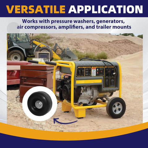 4-Pack Heavy Duty Anti Vibration Rubber Foot Pads With Screw On Bumpers shown installed on a generator for noise reduction.
