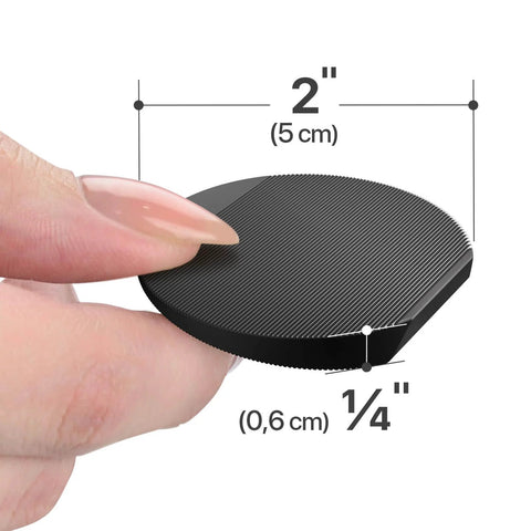Close-up of Wobble Proof Furniture Leveler Set, 30 Pack 2 Inch Black Rubber Shims For Leveling, showing thickness measurement.