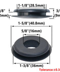 100 Pieces Glad Hand Seals Set For Trucks And Trailers Rubber Black Polyurethane Seal Washers Grommets Round Gaskets Includes Replacement Seals For Semi Trucks Trailers And Tractors Part No 10028 shown with dimensions and measurements
