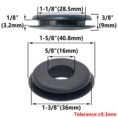 100 Pieces Glad Hand Seals Set For Trucks And Trailers Rubber Black Polyurethane Seal Washers Grommets Round Gaskets Includes Replacement Seals For Semi Trucks Trailers And Tractors Part No 10028 shown with dimensions and measurements