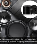 Set of 16 thick rubber isolation pads with 1.5 inch outer diameter, 0.5 inch inner hole, and 0.4 inch thickness for audio gear