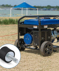 Compact M6/M8 cylindrical rubber isolator shown near outdoor generator demonstrating vibration damping for equipment