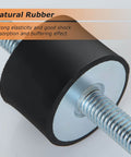 Close-up of an M8 rubber isolator mount with double stud, showcasing natural rubber material for reducing vibration and noise.