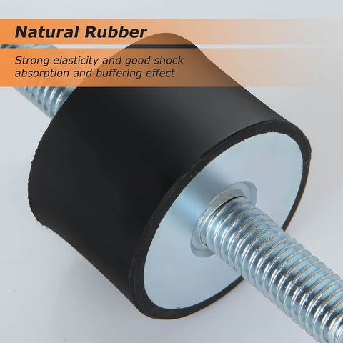 Close-up of an M8 rubber isolator mount with double stud, showcasing natural rubber material for reducing vibration and noise.