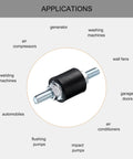 M5 Rubber Isolator Mounts With Studs 15x15mm Vibration Dampers for applications like air conditioners and compressors