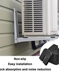 Four Pack Rubber Isolator Pads for Air Conditioners reduce vibration and noise, protect condenser outdoor unit, installed on wall.