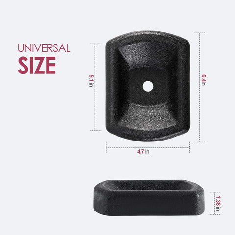 Heavy Duty Jack Wheel Chock With Reinforced Rubber Caster Dock for caravans, shown front and side, 6.6in x 5in x 1.38in size.
