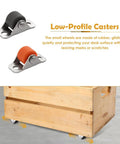Half Inch Mini Fixed Caster Wheels 10 Pack With 20 Screws Rubber Low Profile Wheels shown on wooden box and separately