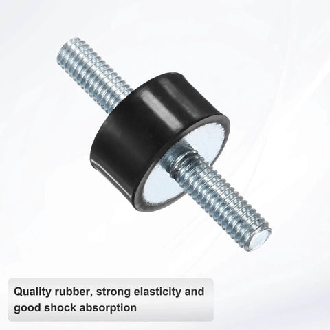 Four Pack D20xH10mm Rubber Mounts With M6x18mm Studs, Rugged Vibration Isolators, Cylindrical Shock Absorbers shown close-up