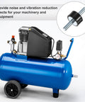 Four Pack D20xH10mm Rubber Mounts With M6x18mm Studs, Rugged Vibration Isolators for air compressors, shown with compressor.