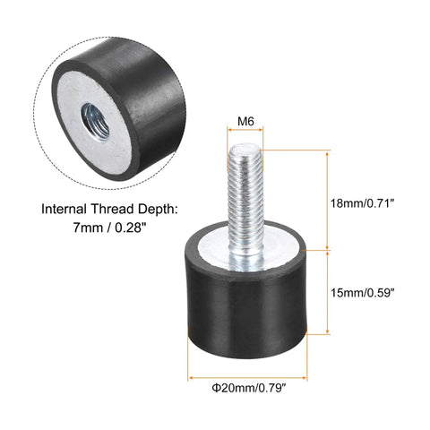 Rubber Mounts 8 Pack Vibration Isolators Shock Absorbers M6 Male Female Threaded D20mm And H15mm With 18mm Stud