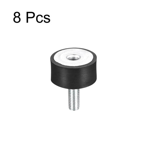 Rubber Mounts 8 Pieces M8 Male Female Vibration Isolator Shock Absorber for Garage Motor Air Compressor Car Boat Bobbins D30mm X H15mm Zinc Plated Metal and Rubber Mounts shown with one piece featuring visible threads.