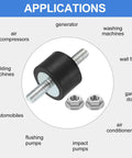 M4 X 10mm Rubber Mounts With 10 X 15mm Cylindrical Anti Vibration Isolators Studs And Nuts For Car Generators Air Compressors Durable Zinc Plated Shock Absorber Mounts 4 Pack shown with application options.