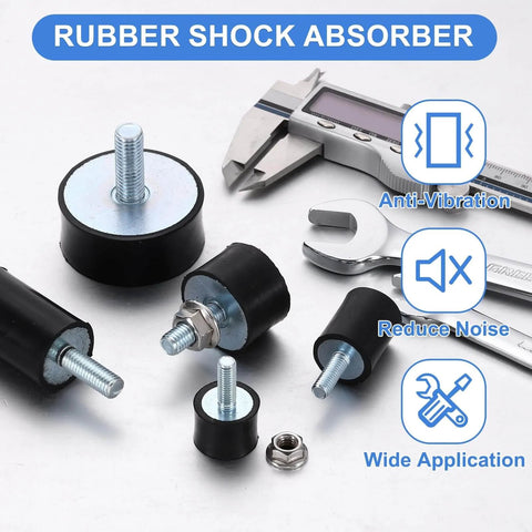 M5 Rubber Mounts 8Pcs 20x15mm Anti Vibration Isolators With Lock Nuts for cars, generators, air compressors; tools included.