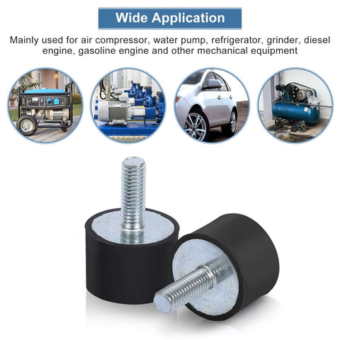 Shock Absorber Mounts Set Of 4 Rubber Isolators With M6 Studs displayed with various equipment applications.