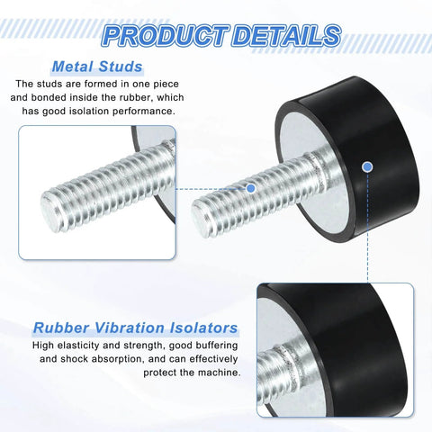 M6 Thread Rubber Mounts 20 X 10mm Vibration Isolators Set of 4 With Studs And Non Slip Nuts Cylindrical Shock Absorbers details