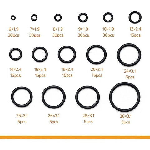 Ultimate Rubber O Ring Assortment Kit With 15 Sizes Black O Rings For Faucet Plumbing And Auto Car Repair with size labels
