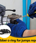 Person using 1040 Piece O Ring Assortment Kit With 21 Sizes For Automotive Repairs, Plumbing And Kitchen Applications on motor.
