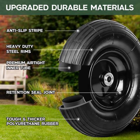 ✝️ 13 inch 1 pc rubber pneumatic replacement tires and wheels 4.00-6 with 5/8'' axle bore hole, inflated air wheel, materials detail