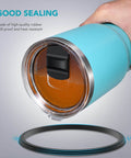 Yeti Lid Rubber Seal Replacement Gasket Set For Leakproof O Ring, compatible with Yeti mugs, visible installed on blue tumbler.
