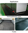 Applications of Solid Rubber Sheet Roll 1/8 Inch Thick 12x12 Inch With Adhesive Backing in factory floors and truck beds.