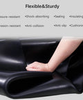 Hand holding Solid Rubber Sheet Roll 1/8 Inch Thick 12x12 Inch With Adhesive Backing showcasing flexibility and features.