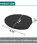 Diagram of black rubber shim showing dimensions 2.14 by 1.82 inches; part of 20 Pack Rubber Shims For Furniture And Appliances, Non Slip Stackable Levelers And Wedges For Tables, Toilets, And More For Everyday Use, DIY Home Improvement, Black