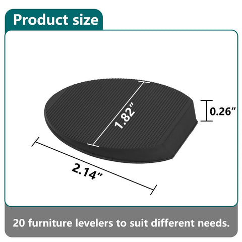 Diagram of black rubber shim showing dimensions 2.14 by 1.82 inches; part of 20 Pack Rubber Shims For Furniture And Appliances, Non Slip Stackable Levelers And Wedges For Tables, Toilets, And More For Everyday Use, DIY Home Improvement, Black