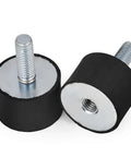 Two black cylindrical Shopready Rubber Shock Absorber Set Of Four Isolator Mounts M8 Anti Vibration Silentblock shown close-up.