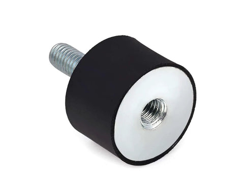Front view of a black rubber shock absorber with metal thread, part of Shopready Rubber Shock Absorber Set Of Four Isolator Mounts M8 Anti Vibration Silentblock For Car Boat And Industrial Equipment Delivers Effective Damping Heat Resistant And Non Toxic Durable Mounts For Quiet Operation.