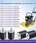 Set of four upgrade tamper rubber shock mounts for WP1540, WP1550, VP1135, VP1340, VP2050 compactors, displayed with tools.