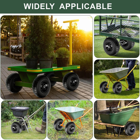 1 PC 13 Inch Rubber Solid Flat Free Replacement Tires and Wheels 4.00-6 with 5/8'' Axle Bore Hole on various garden equipment