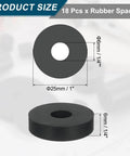 18 Pack Thick Rubber Spacers With 1 Inch Outer Diameter One Quarter Inch Inner Diameter And One Quarter Inch Thick Round Rubber Bushings Anti Vibration Flat Spacer Washers For Home And Industrial Machinery - shown with size dimensions