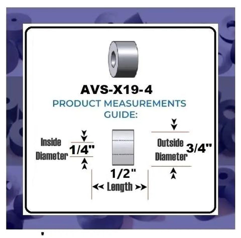 Premium 4-Pack Rubber Spacers For Anti-Vibration And Mounting, IZZY USA LLC, 3/4 OD by 1/4 ID by 1/2 Thick, Measurement Guide