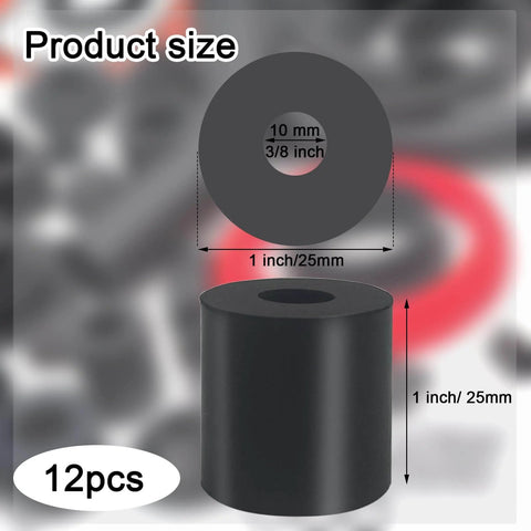 12 Pcs Black Rubber Spacers 1 Inch Outer Diameter 3 Eighth Inch Inner Diameter 1 Inch Thick Rubber Bushings for Anti Vibration