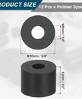 Diagram of 12 Pcs Thick Rubber Spacers Five Eighths Inch Outer Diameter One Quarter Inch Inner Diameter One Half Inch Thickness