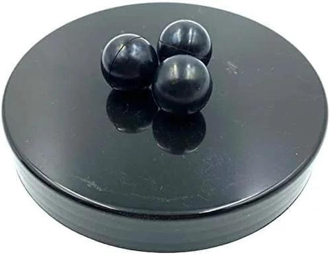 Three 50 x Premium Quality Hard Mix Rubber Steel Balls 2.7 Grams Heavy Reusable Projectiles on a round surface