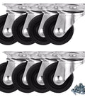 8 Pack 1 Inch Swivel Caster Wheels With Top Plate And Bearing, Quiet Rubber Base Casters For Carts And Trolleys