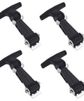 4 Pack Rubber Flexible Draw Latches with T Handle and Brackets, visibly in black, shown in a set on a white background.