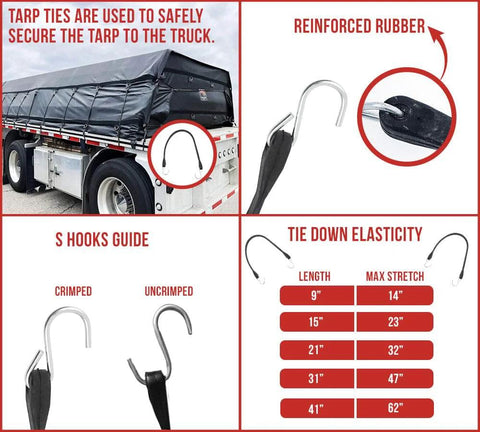 50 Pack 21 Inch Natural Rubber Tarp Bungee Straps With S Hooks Tie Downs For Heavy Duty Tarps Securing Equipment And Gear