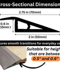 Cross-sectional dimensions of 1/2" to 3/5" Height Threshold Ramp - Rubber Threshold, Floor Transition Strip in Gray Oak Ash