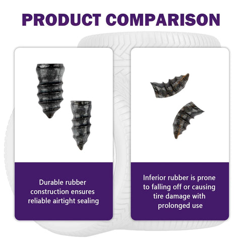 100PCS Car Tire Plug Kit,Practical Tire Screw Plug Repair Kit with comparison of durable and inferior rubber plugs on tire