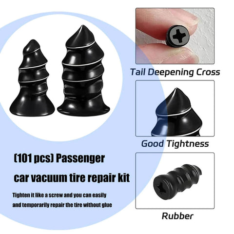 101 Piece Tire Repair Kit For Cars Motorcycles Trucks And Bikes Emergency Puncture Plugs Set Quick Fix In 30 Seconds With Carbon Metal Core Plugs Tubeless Tire Sealing Road Trip Essential Durable And Easy To Use featuring rubber screw plugs