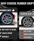 Comparison of Heavy Duty Rubber Tire Saver Ramps and plastic slip under a car tire, highlighting grip and durability differences.