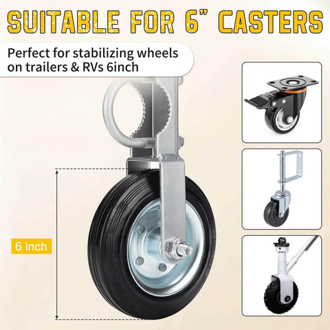 Heavy Duty Rubber Wheel Dock For Trailers With Wheel Chock And Stabilizer Fits 6 Inch Casters Travel Trailer RV Boat Camper