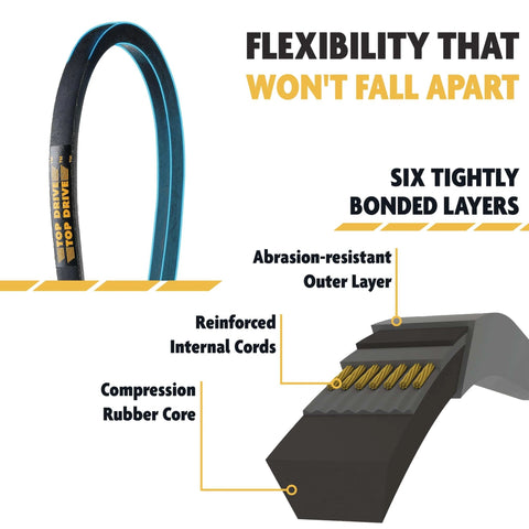 A43/4L450, A/4L, Classic Wrapped V-Belt, Rubber, 1/2" x 45" Outside Circumference, with six bonded layers and reinforced cords