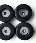 Four black rubber foot pads with central holes, Vibration Dampening Foot Pad Isolator Rubber Bumper For Heavy Duty Compressors Generators Sound Machines Power Amps And Instruments Furniture Moisture Proof Shockproof Feet For Quiet Stable And Protected Setup